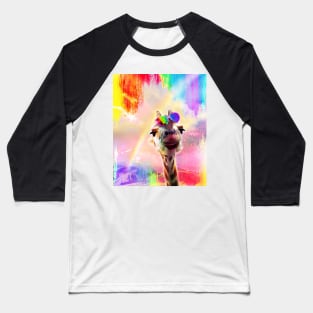 Rainbow Giraffe Wearing Love Heart Glasses Baseball T-Shirt